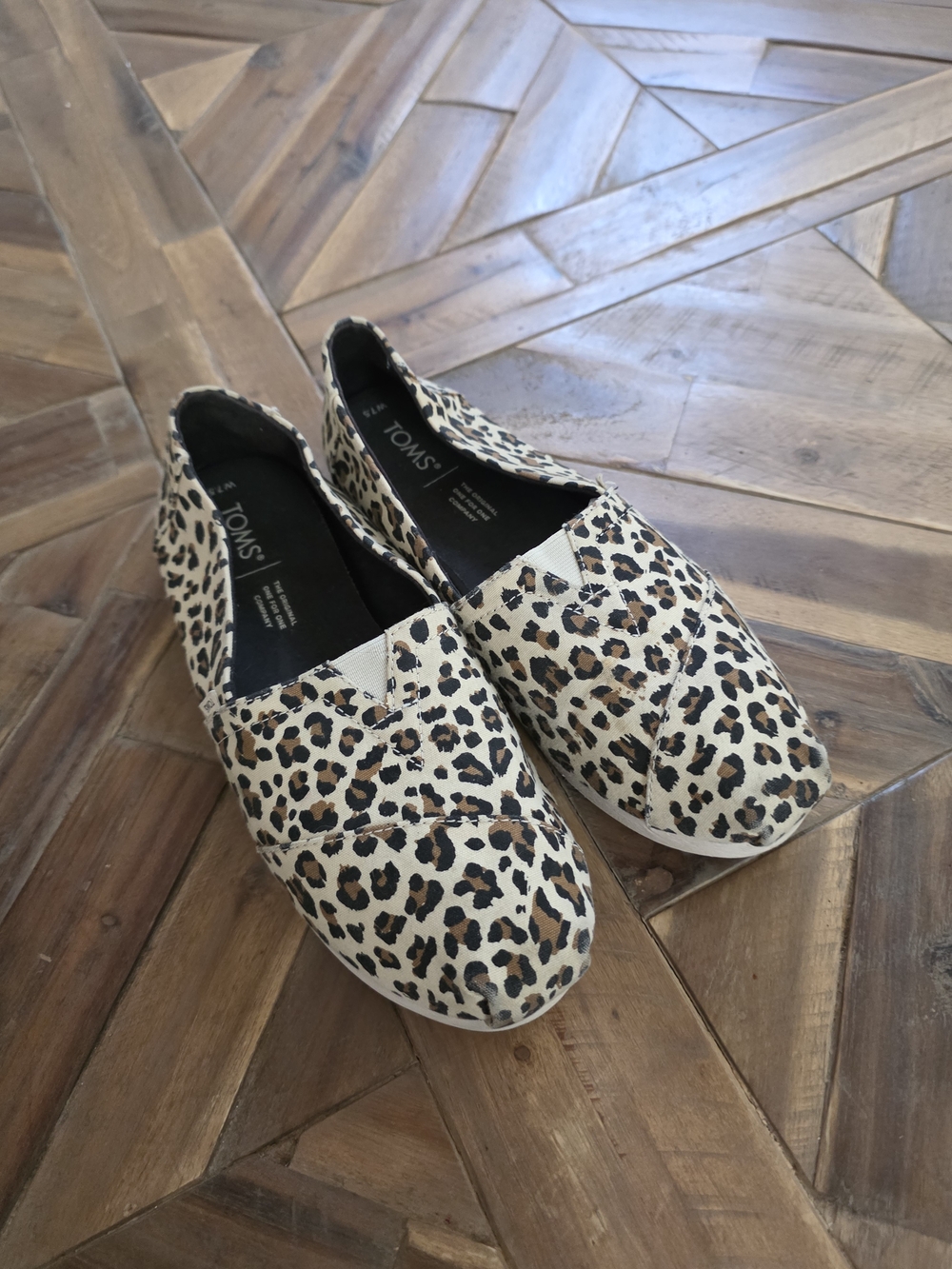 TOMS Leopard Print Slip-On Shoes - Tan/Black, Womens 7.5